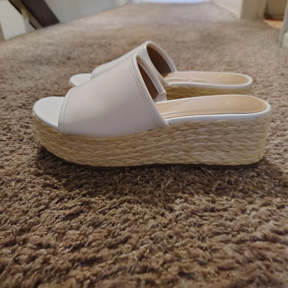 White Espadrille Platform Slide - Women